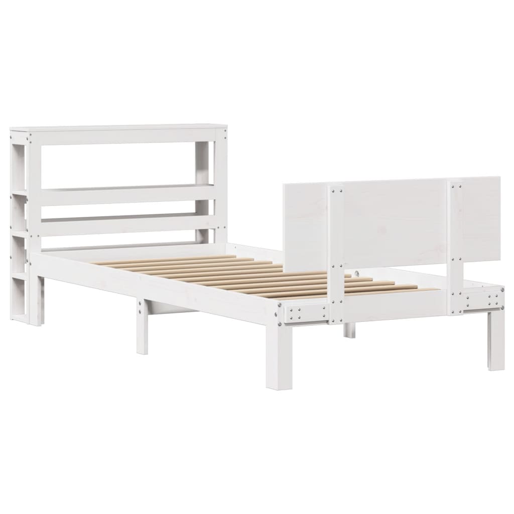 Giroletto con Testiera Bianco 75x190 cm Legno Massello di Pino - homemem39