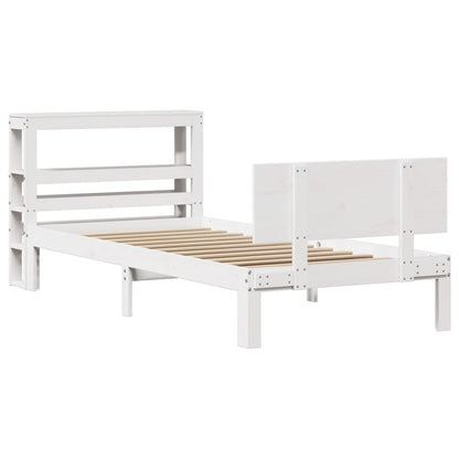 Giroletto con Testiera Bianco 75x190 cm Legno Massello di Pino - homemem39