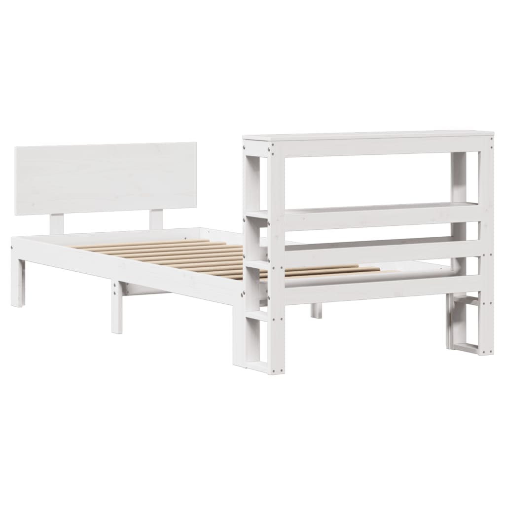Giroletto con Testiera Bianco 75x190 cm Legno Massello di Pino - homemem39