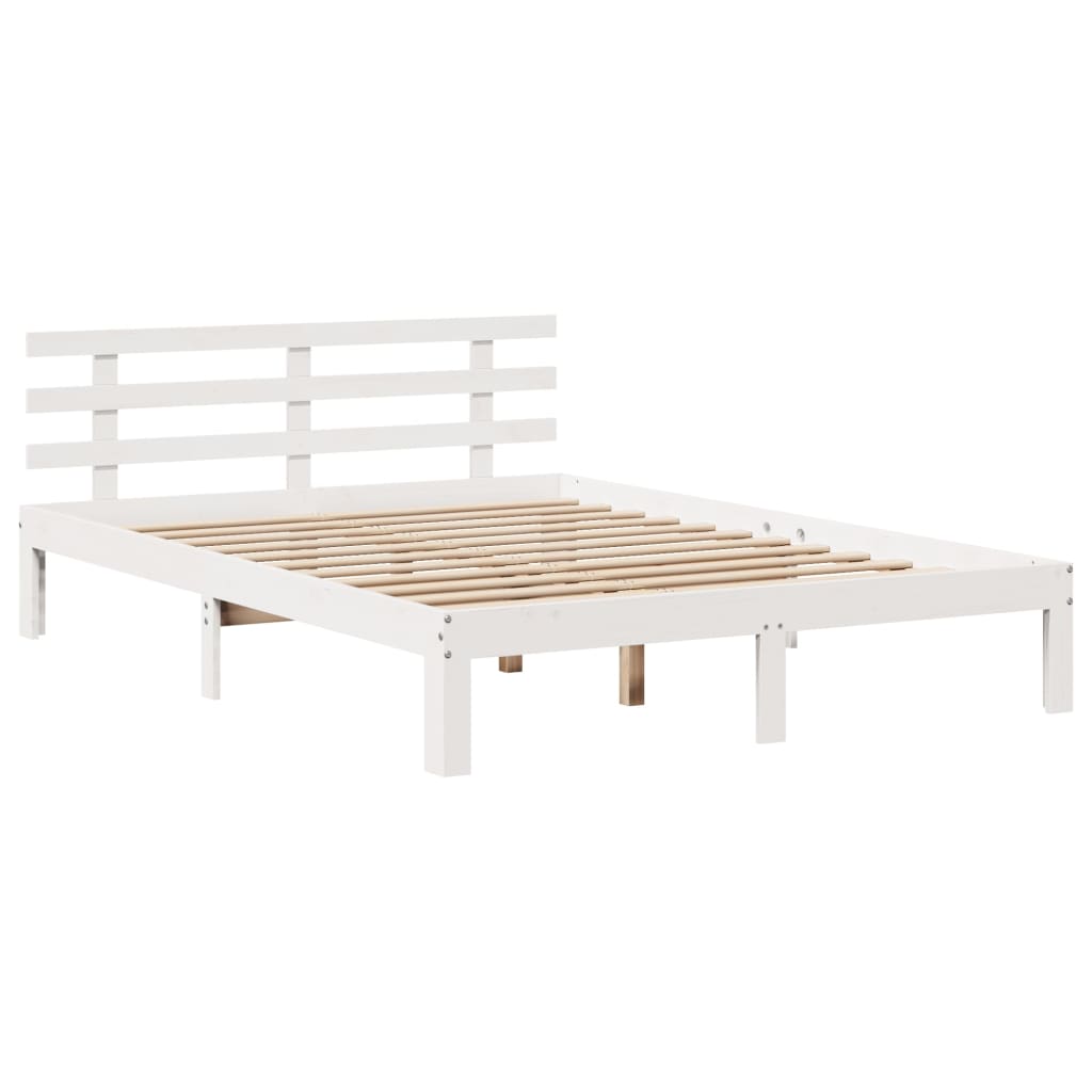 Giroletto con Testiera Bianco 135x190 cm Legno Massello di Pino - homemem39