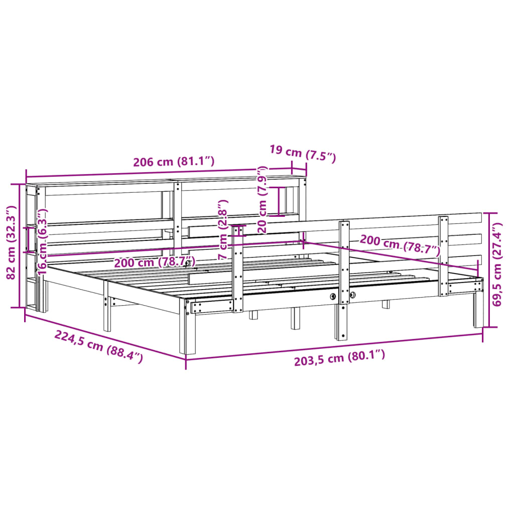 Giroletto con Testiera 200x200 cm in Legno Massello di Pino - homemem39