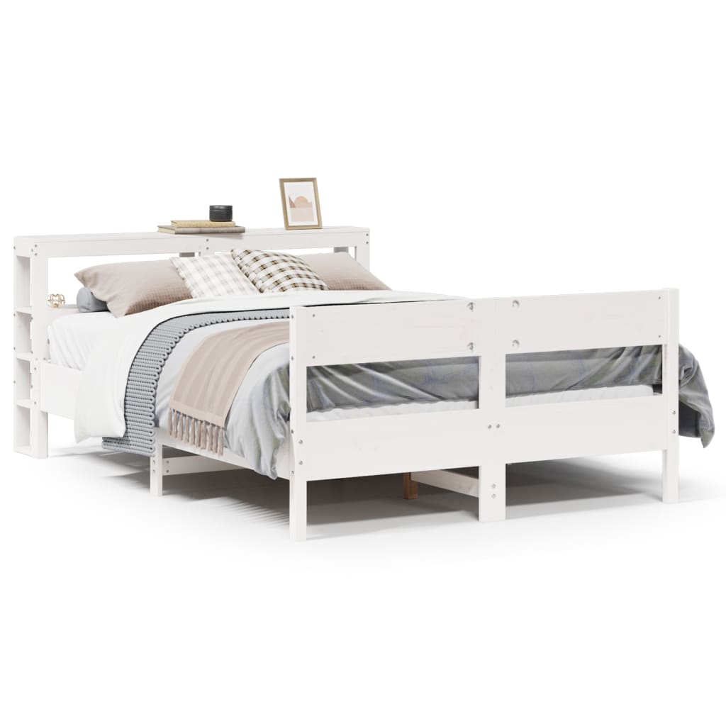 Letto senza Materasso Bianco 135x190 cm Legno Massello di Pino - homemem39