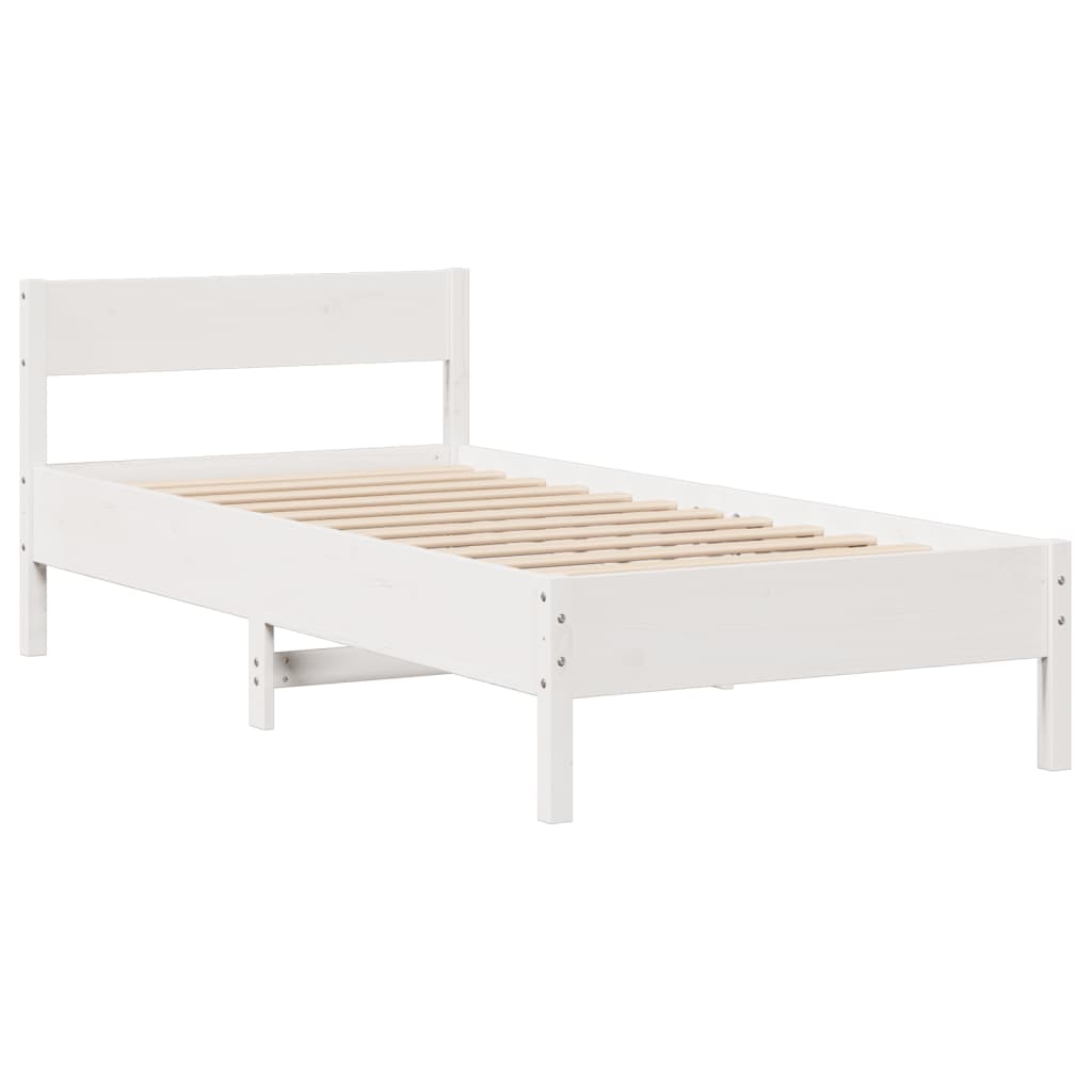Letto senza Materasso Bianco 75x190 in Legno Massello di Pino - homemem39