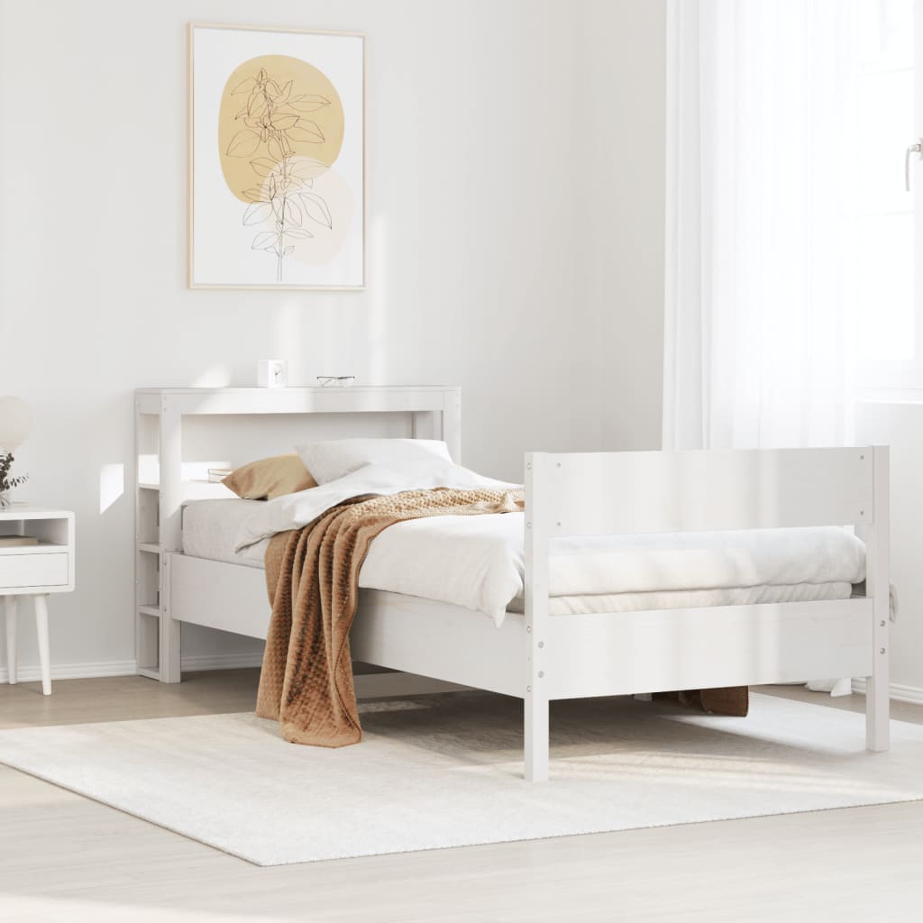 Letto senza Materasso Bianco 75x190 in Legno Massello di Pino - homemem39