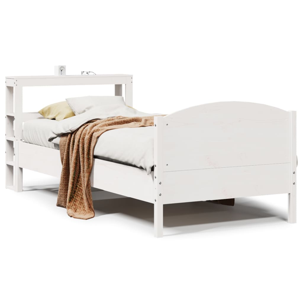 Letto senza Materasso Bianco 75x190 in Legno Massello di Pino - homemem39