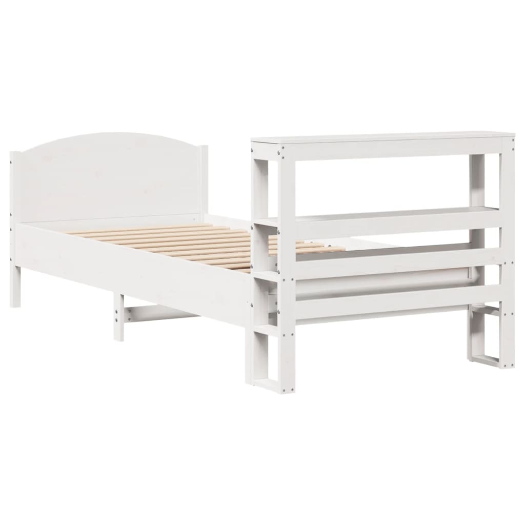 Letto senza Materasso Bianco 75x190 in Legno Massello di Pino - homemem39