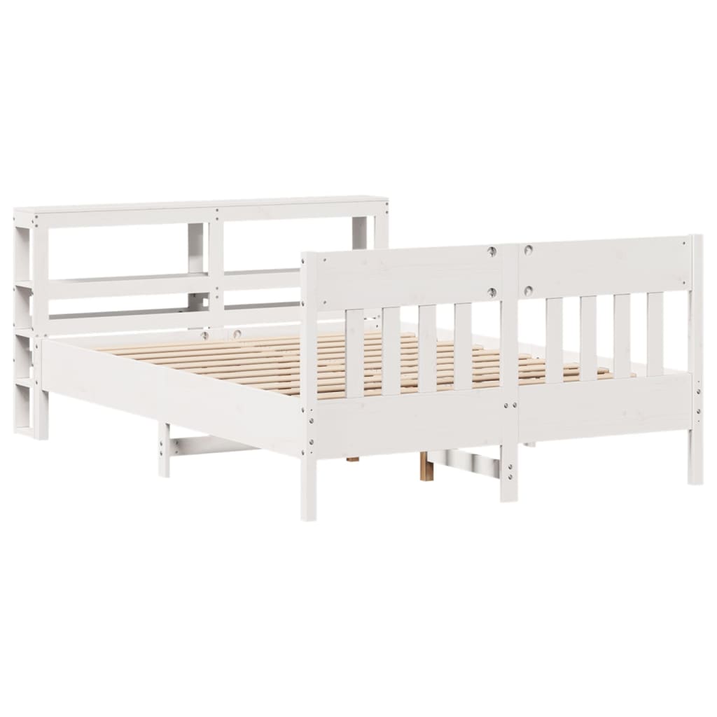 Letto senza Materasso Bianco 135x190 cm Legno Massello di Pino - homemem39