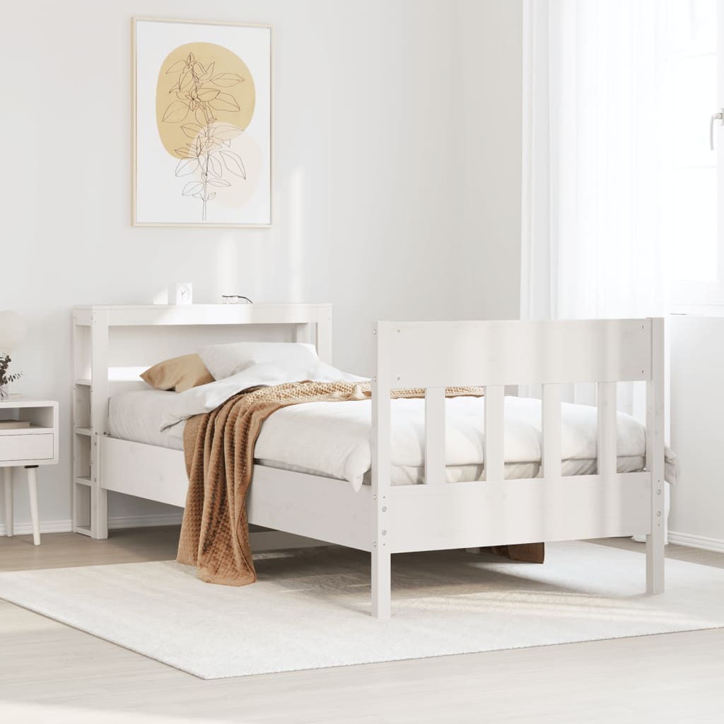 Letto senza Materasso Bianco 90x190 cm in Legno Massello Pino - homemem39