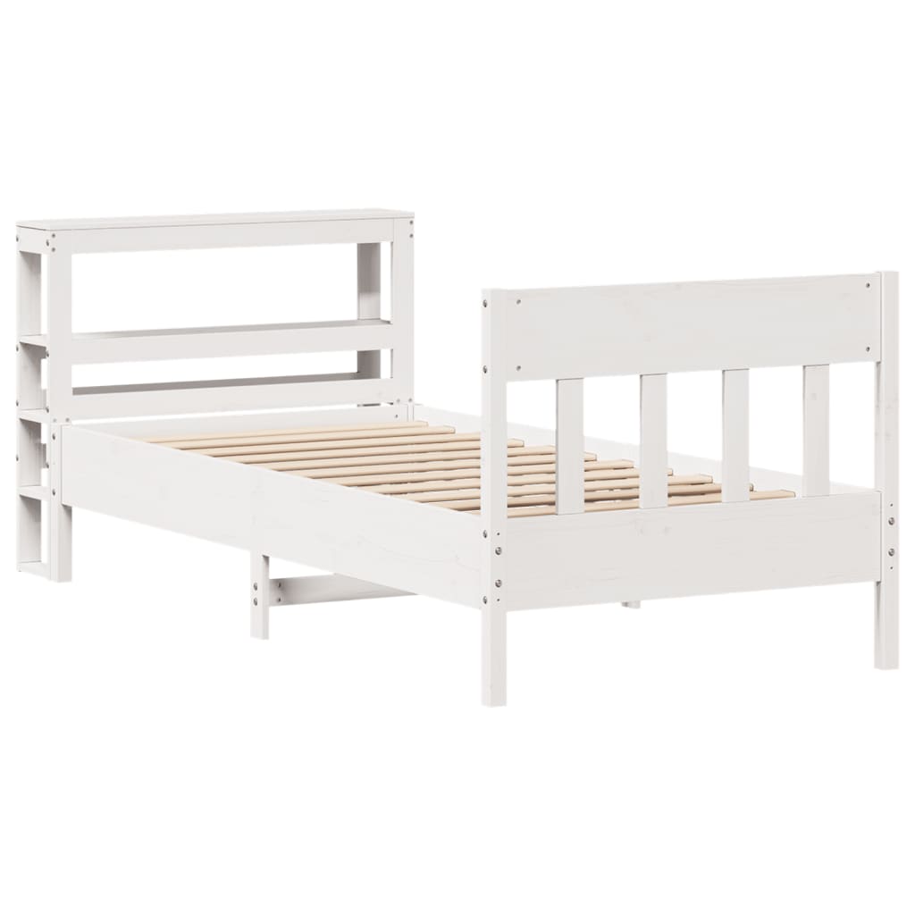 Letto senza Materasso Bianco 75x190 in Legno Massello di Pino - homemem39