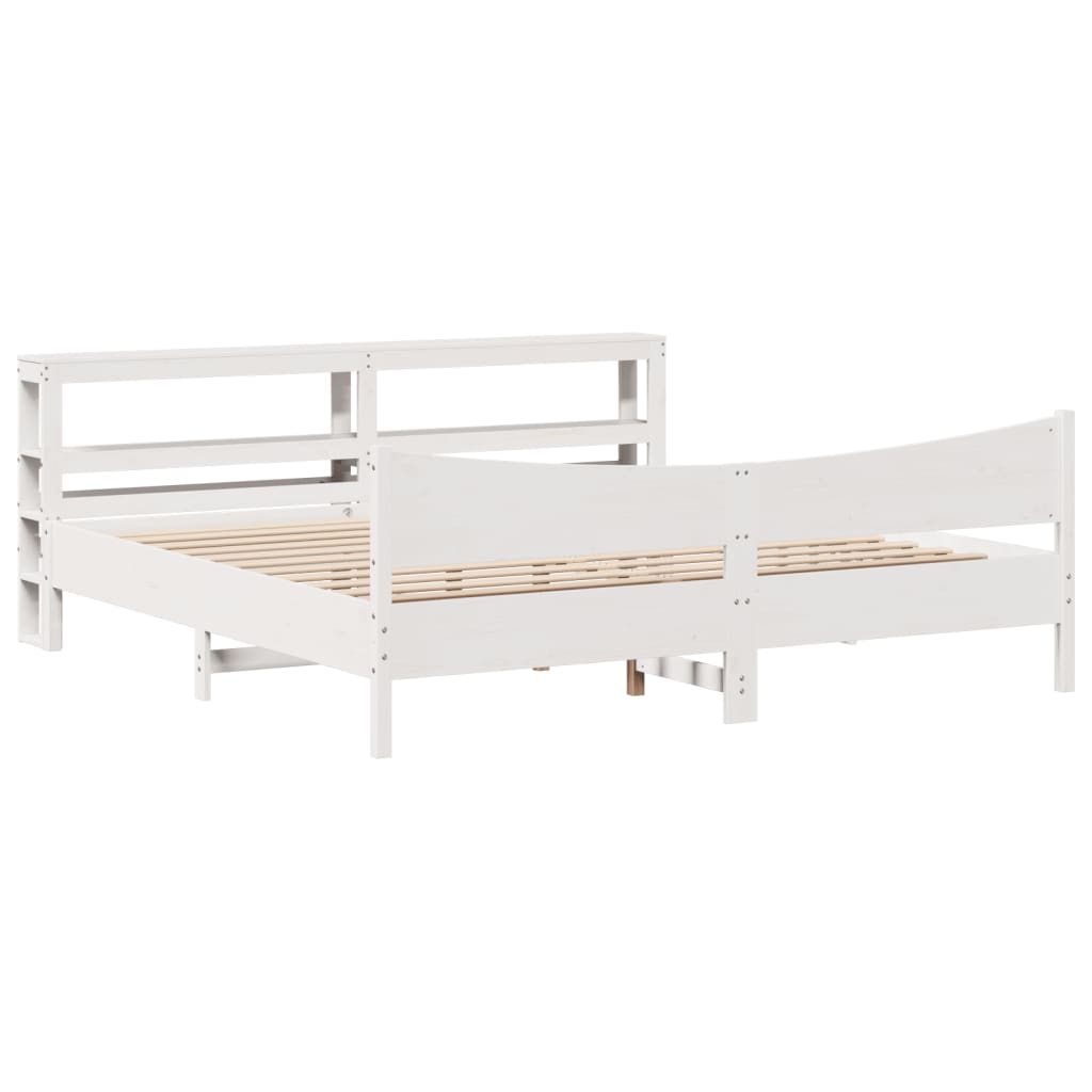 Giroletto con Testiera Bianco 200x200 cm Legno Massello di Pino - homemem39
