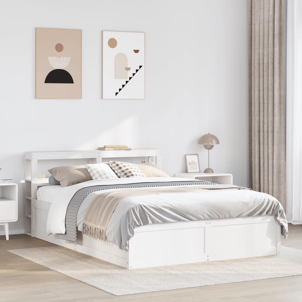 Giroletto con Testiera Bianco 140x190 cm in Legno Massello Pino - homemem39