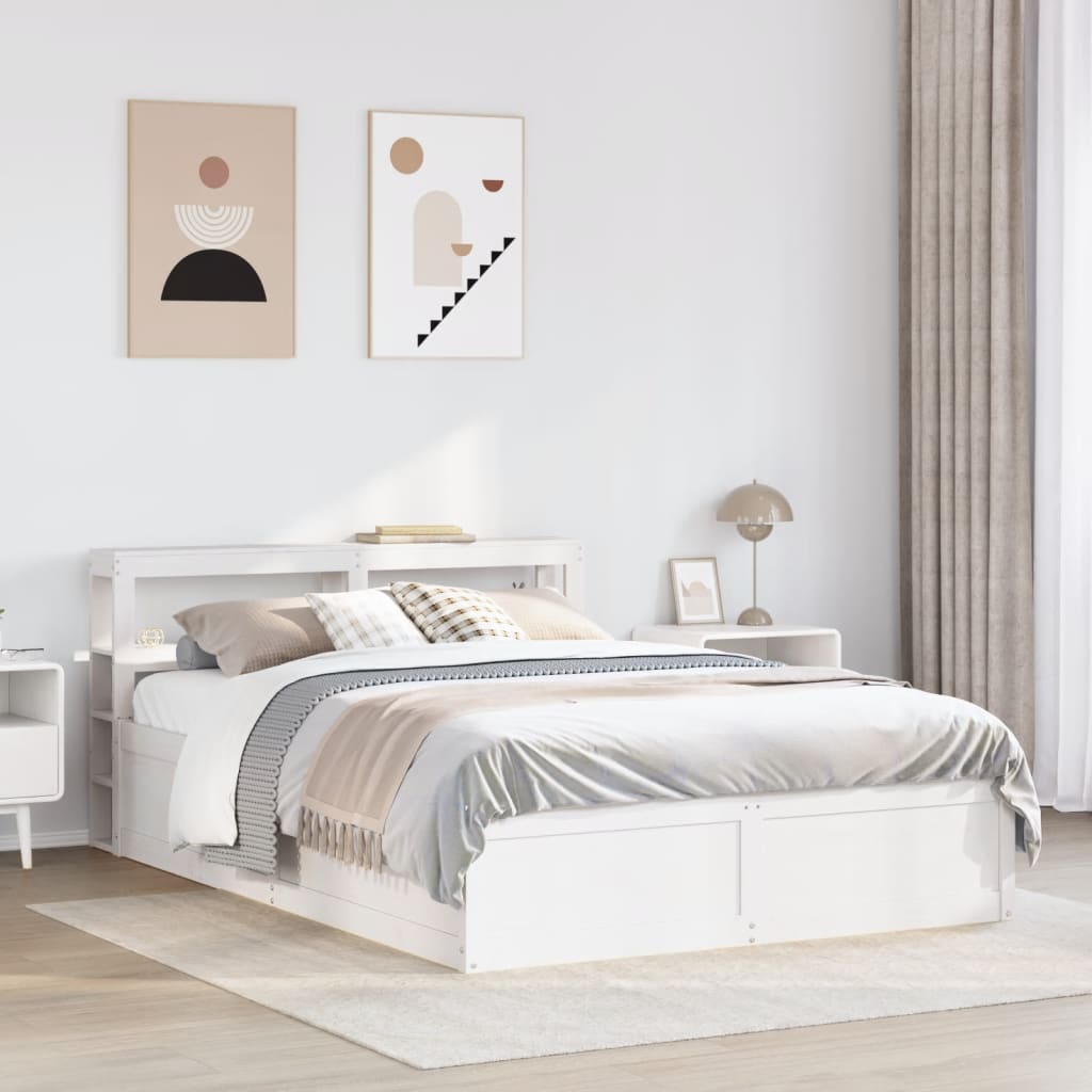 Giroletto con Testiera Bianco 135x190 cm Legno Massello di Pino - homemem39