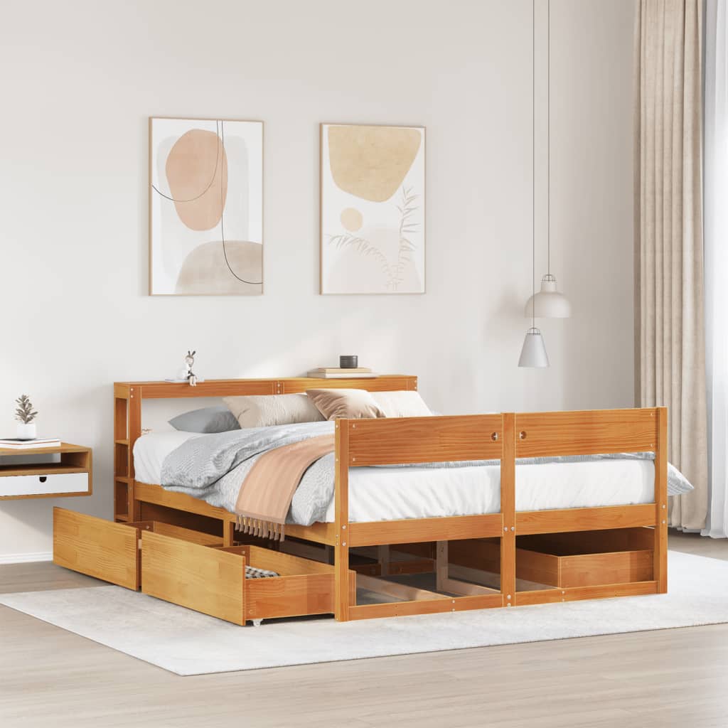 Letto senza Materasso Marrone Cera 150x200 cm in Legno di Pino - homemem39