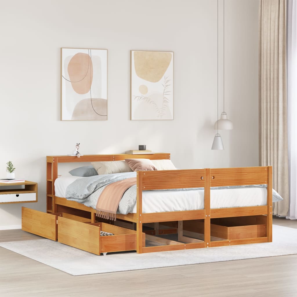 Letto senza Materasso Marrone Cera 140x190 cm in Legno di Pino - homemem39