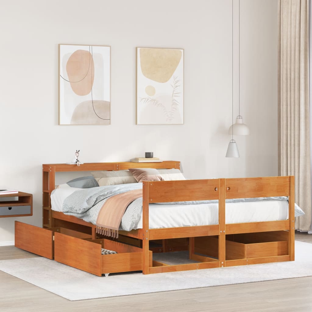 Letto senza Materasso Marrone Cera 135x190 cm in Legno di Pino - homemem39