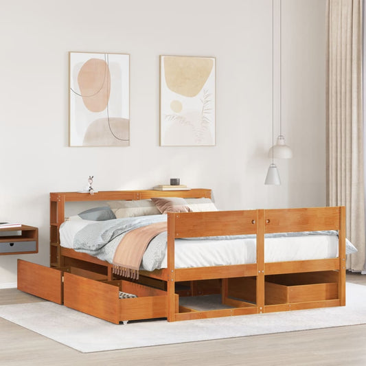 Letto senza Materasso Marrone Cera 135x190 cm in Legno di Pino - homemem39