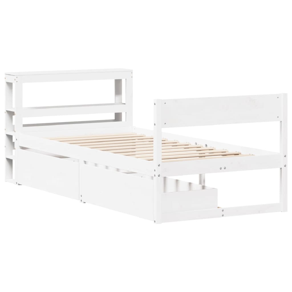 Letto senza Materasso Bianco 75x190 in Legno Massello di Pino