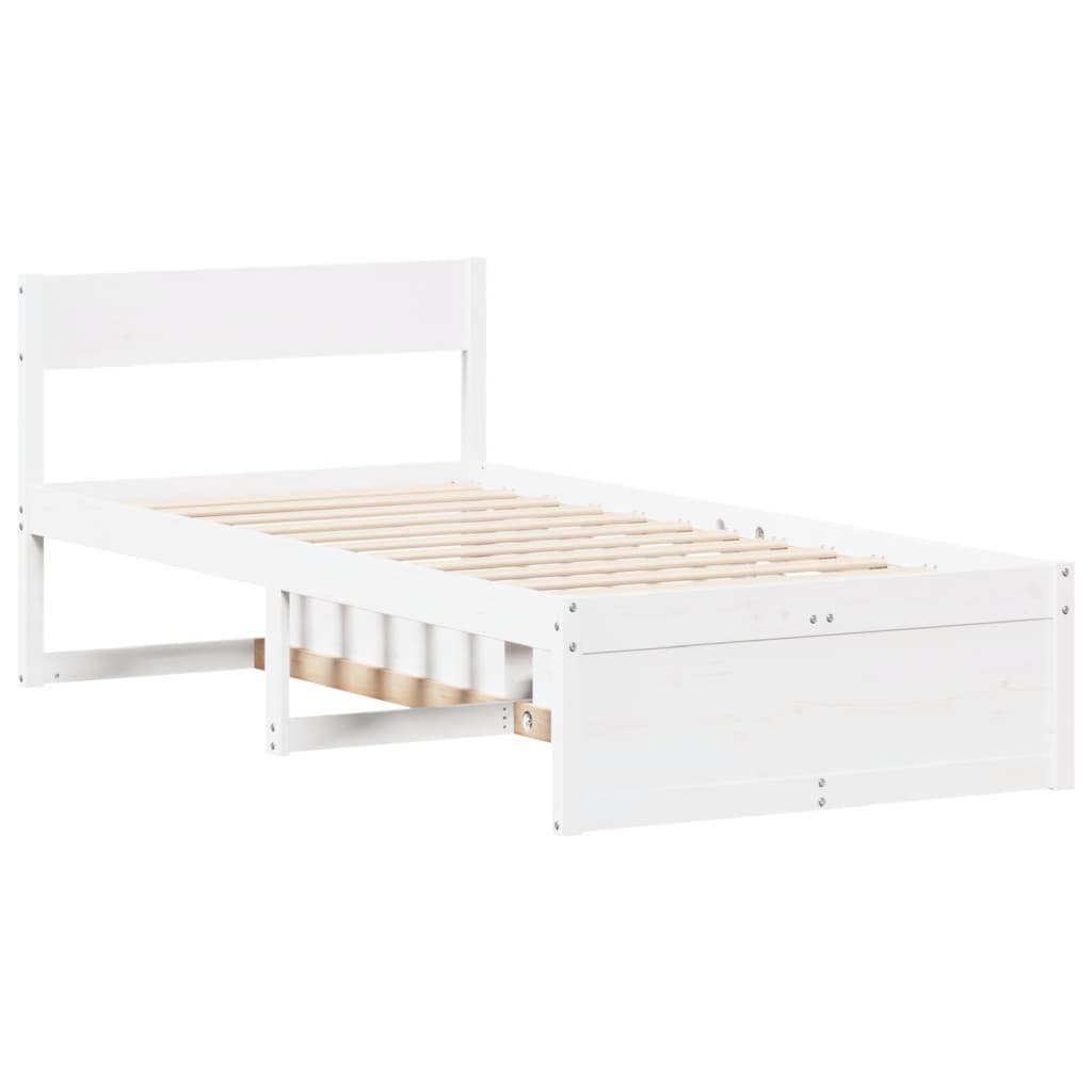 Letto senza Materasso Bianco 75x190 in Legno Massello di Pino