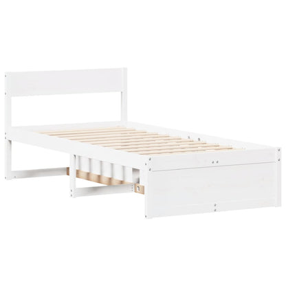 Letto senza Materasso Bianco 75x190 in Legno Massello di Pino