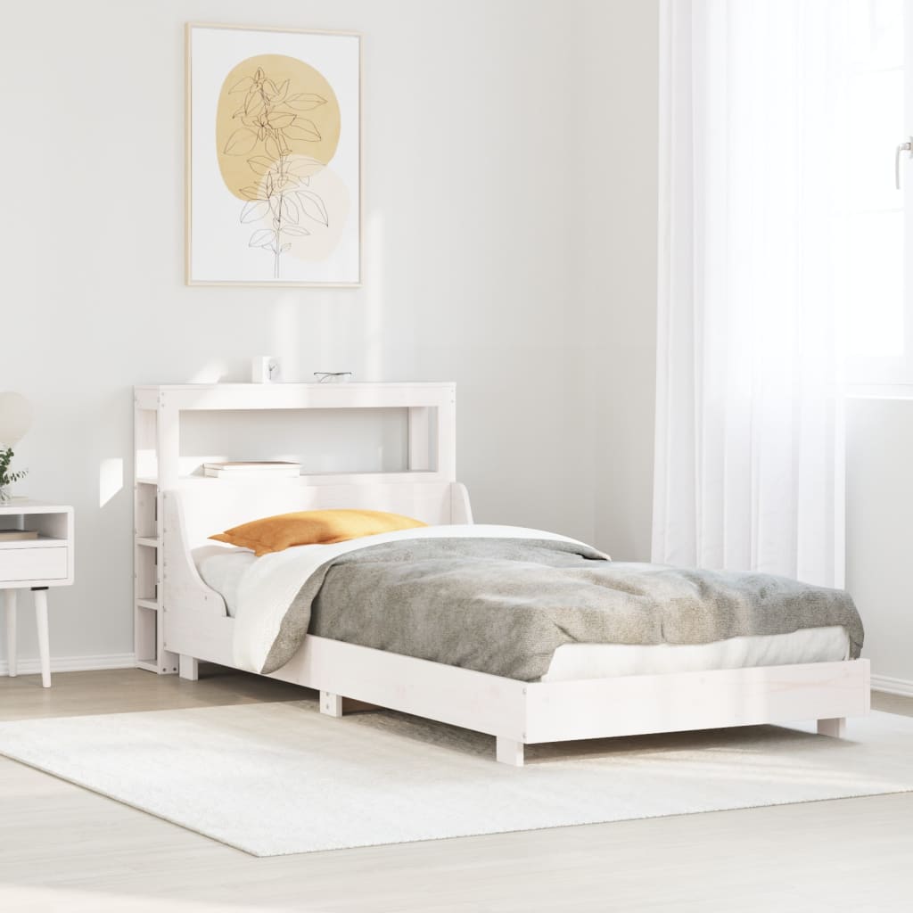 Letto senza Materasso Bianco 75x190 in Legno Massello di Pino - homemem39