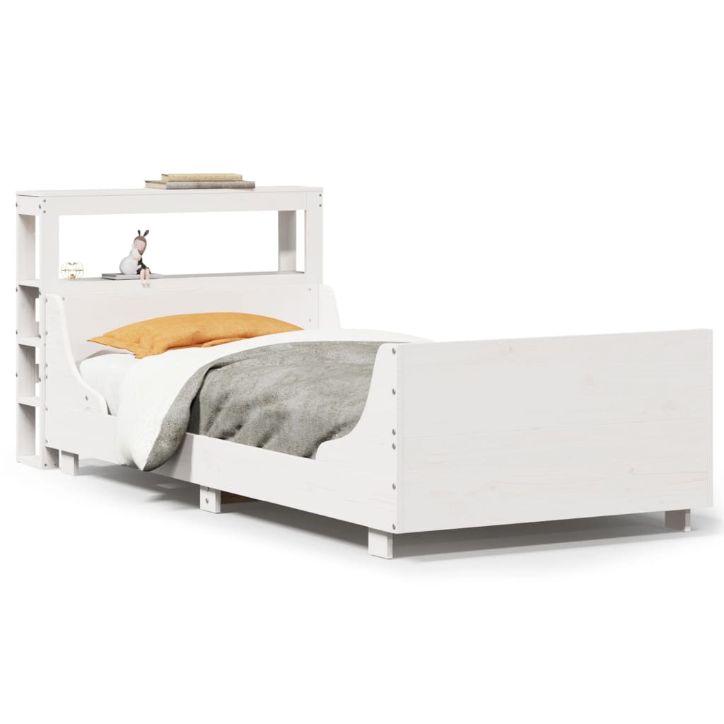 Letto senza Materasso Bianco 75x190 in Legno Massello di Pino - homemem39