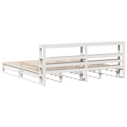 Giroletto con Testiera Bianco 200x200 cm Legno Massello di Pino | homemem39