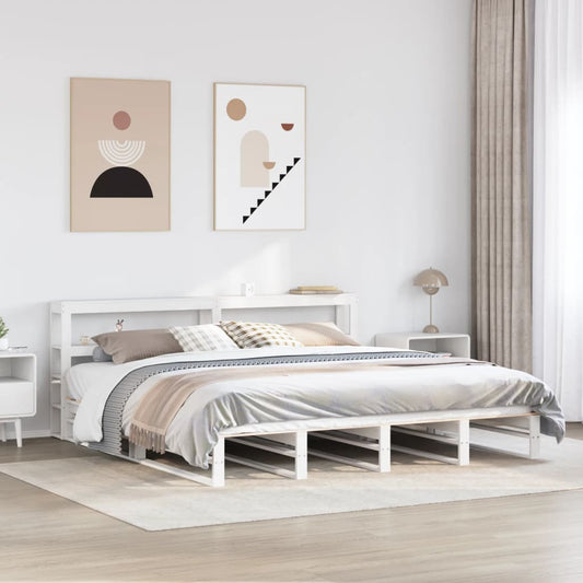 Giroletto con Testiera Bianco 200x200 cm Legno Massello di Pino - homemem39