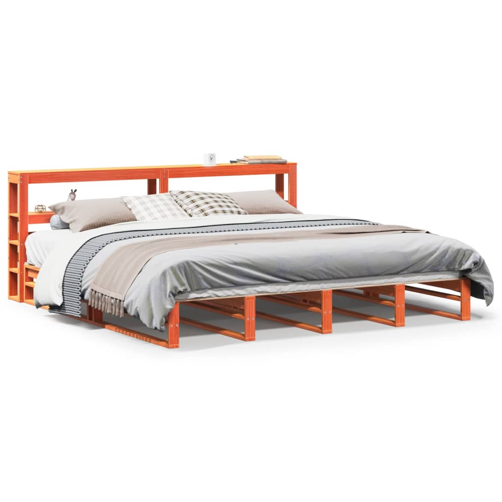 Giroletto con Testiera Marrone Cera 200x200 cm Massello Pino | homemem39