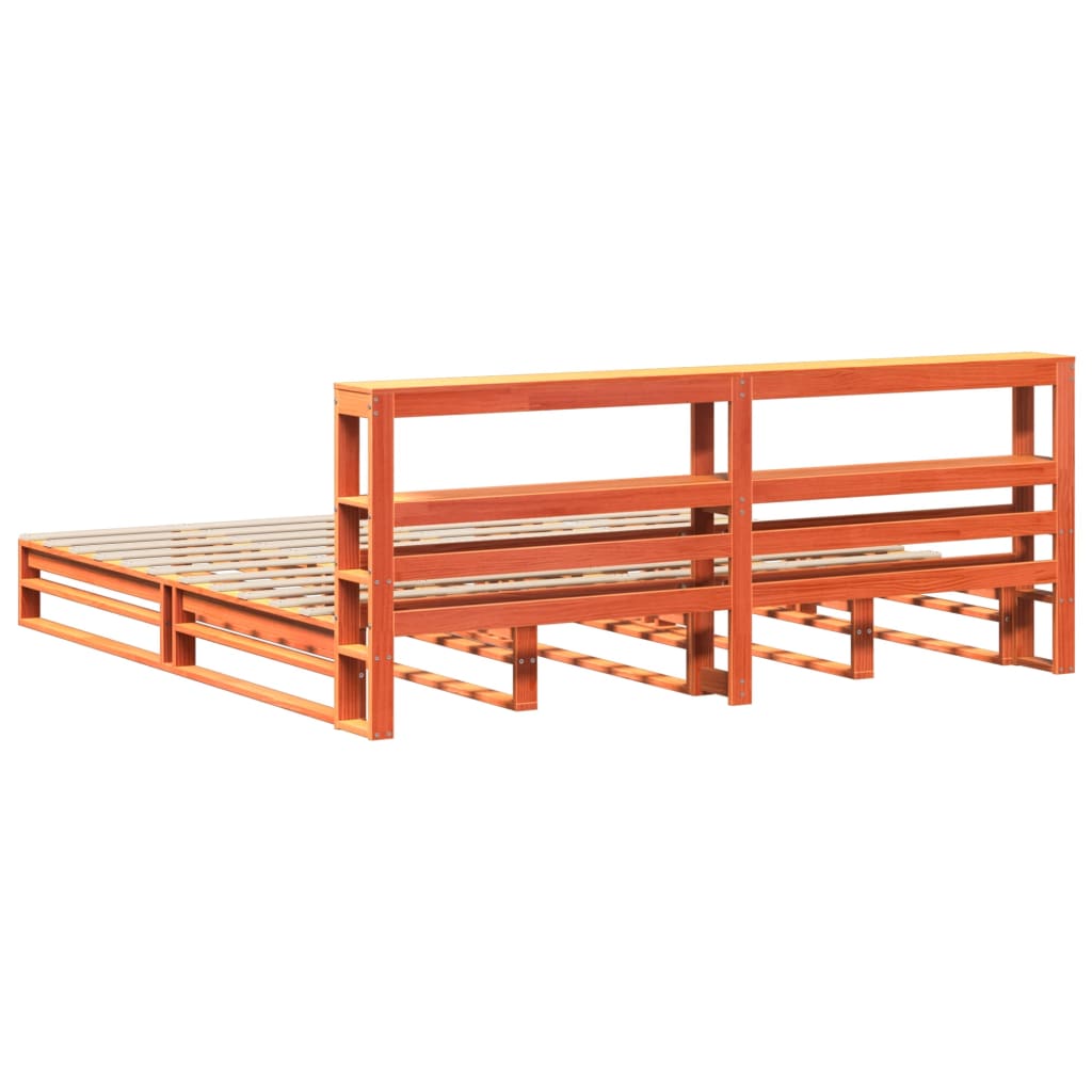 Giroletto con Testiera Marrone Cera 200x200 cm Massello Pino | homemem39