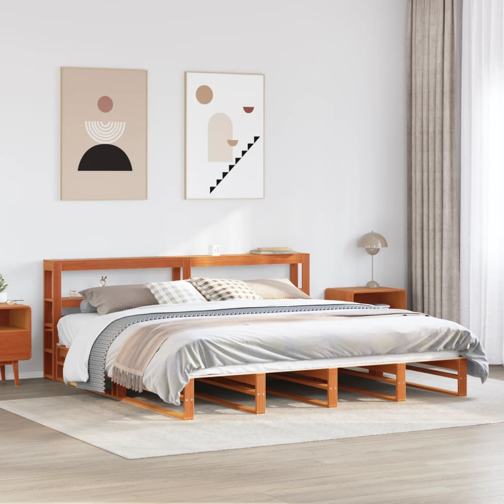 Giroletto con Testiera Marrone Cera 200x200 cm Massello Pino | homemem39