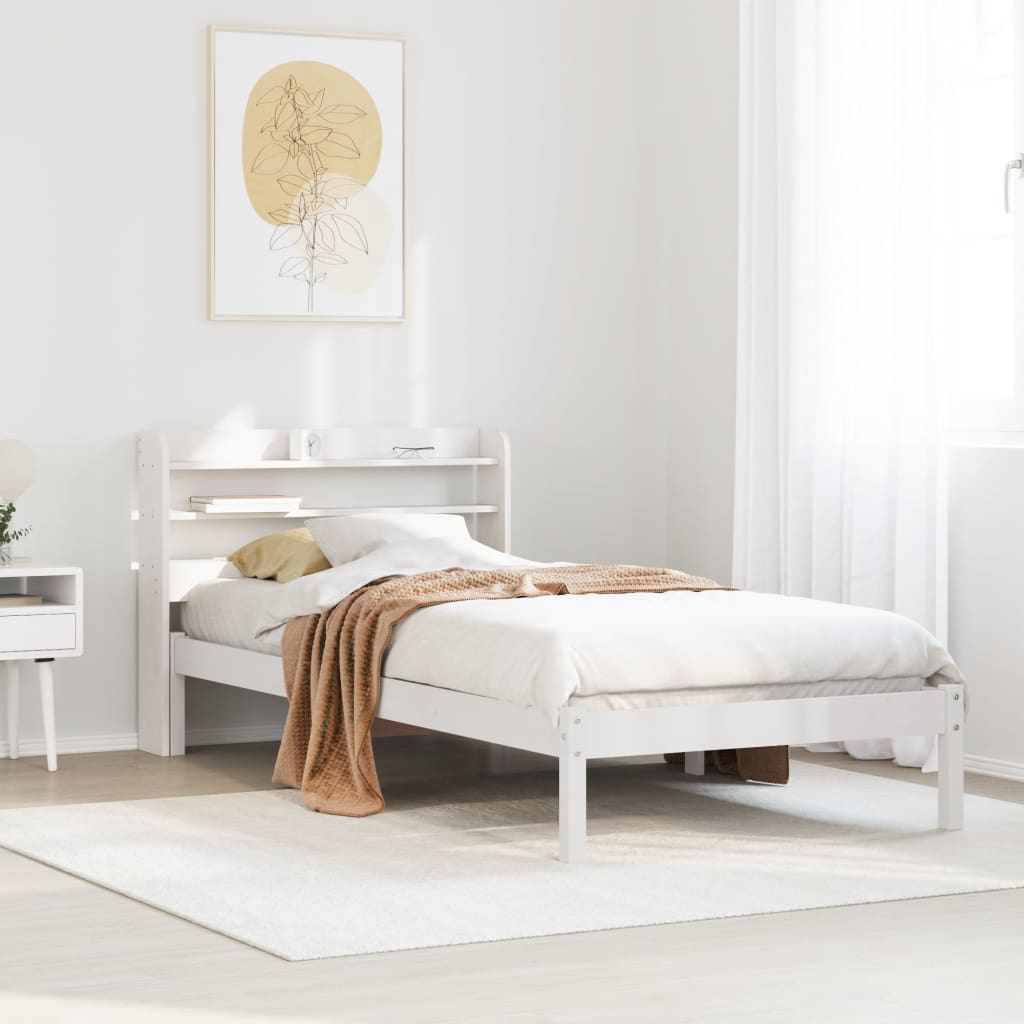 Letto senza Materasso Bianco 75x190 in Legno Massello di Pino - homemem39