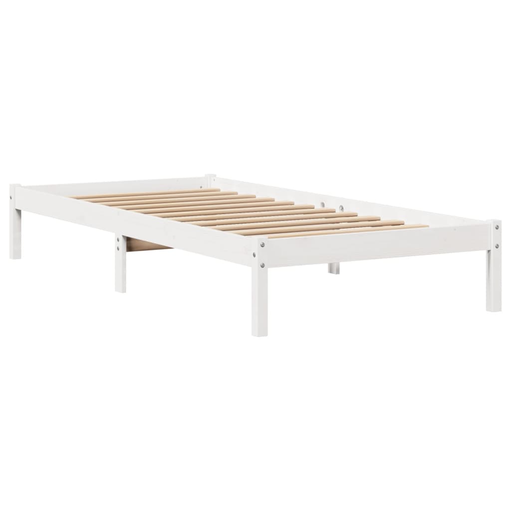 Letto senza Materasso Bianco 75x190 in Legno Massello di Pino - homemem39