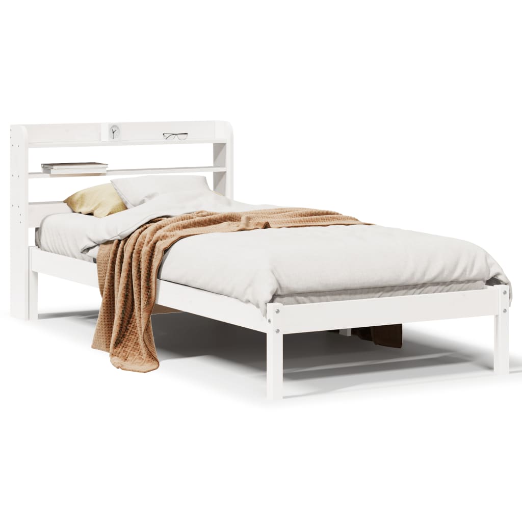 Letto senza Materasso Bianco 75x190 in Legno Massello di Pino - homemem39