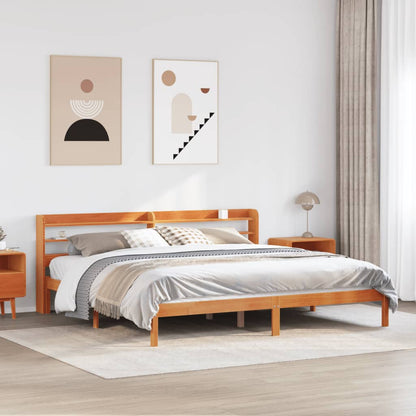 Giroletto con Testiera Marrone Cera 200x200 cm Massello Pino | homemem39
