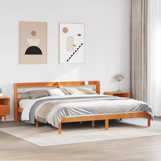 Giroletto con Testiera Marrone Cera 200x200 cm Massello Pino | homemem39