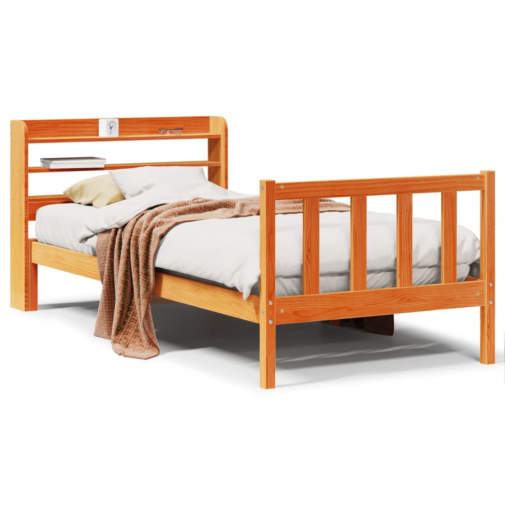 Giroletto con Testiera Marrone Cera 100x200 cm Massello Pino | homemem39