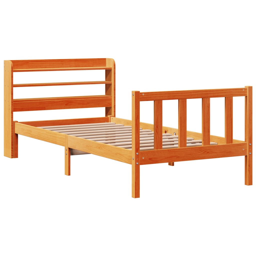 Giroletto con Testiera Marrone Cera 100x200 cm Massello Pino | homemem39