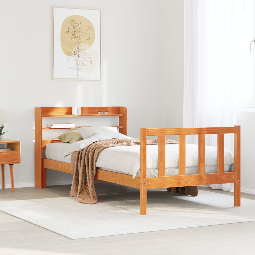 Giroletto con Testiera Marrone Cera 100x200 cm Massello Pino | homemem39