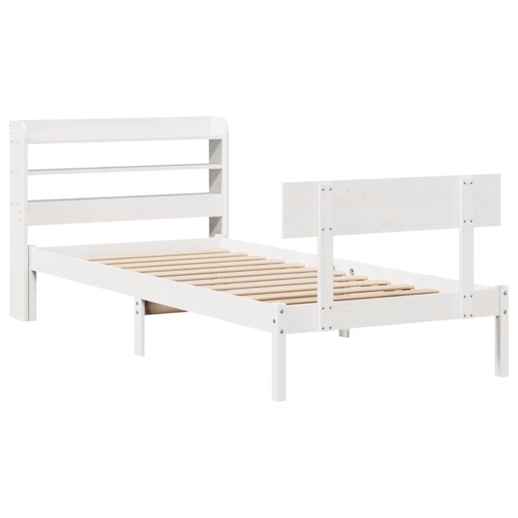 Letto senza Materasso Bianco 75x190 in Legno Massello di Pino | homemem39