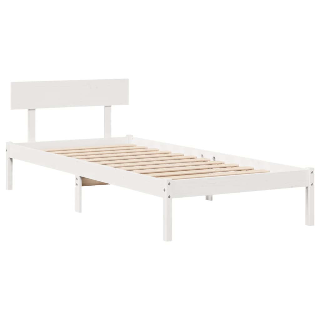 Letto senza Materasso Bianco 75x190 in Legno Massello di Pino | homemem39