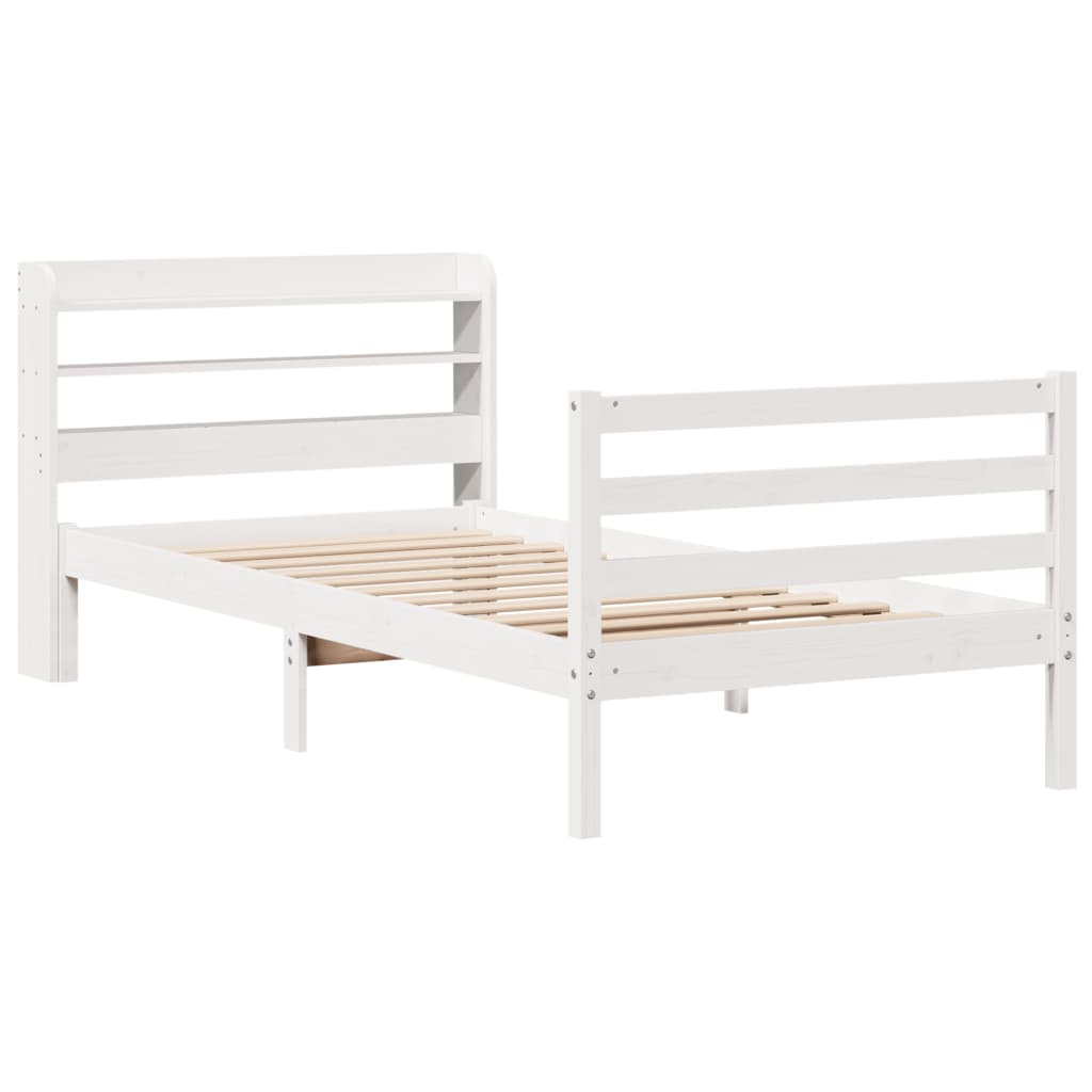 Giroletto con Testiera Bianco 75x190 cm Legno Massello di Pino - homemem39