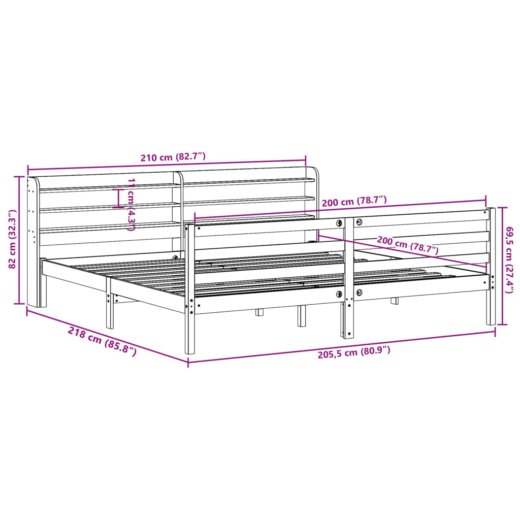 Letto senza Materasso Marrone Cera 200x200 cm in Legno di Pino | homemem39