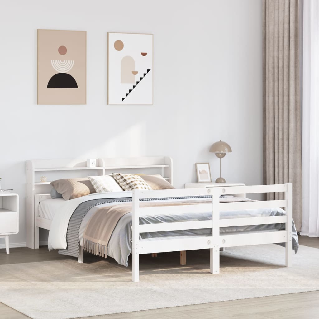 Giroletto con Testiera Bianco 150x200 cm Legno Massello di Pino | homemem39