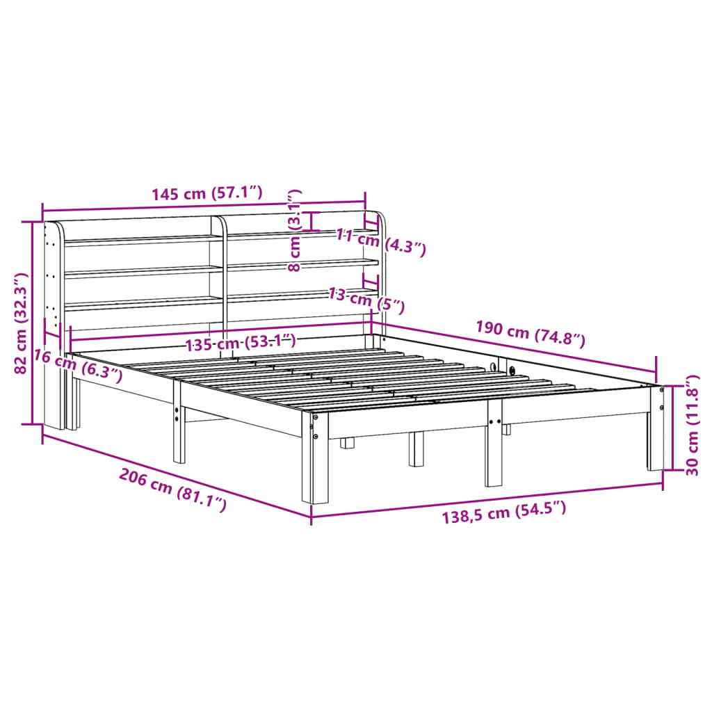 Letto senza Materasso Marrone Cera 135x190 cm in Legno di Pino | homemem39