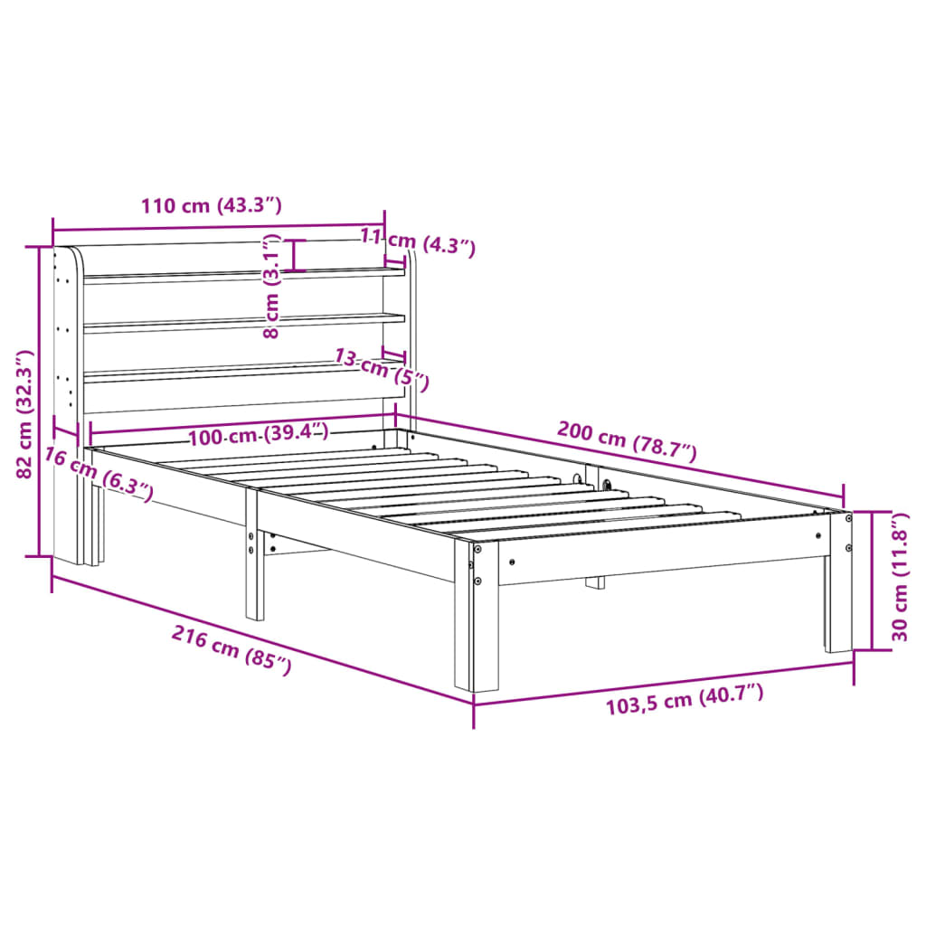 Letto senza Materasso Marrone Cera 100x200 cm in Legno di Pino | homemem39