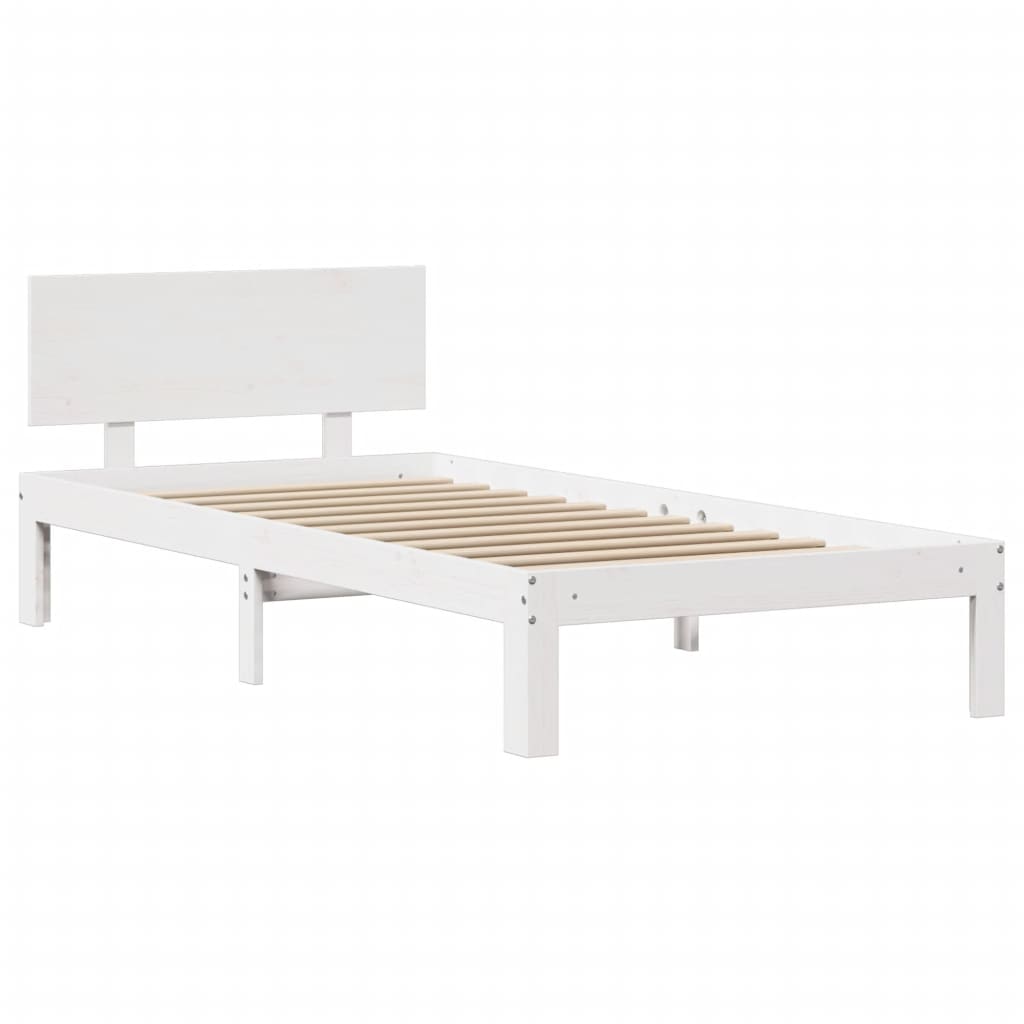 Giroletto con Testiera Bianco 75x190 cm Legno Massello di Pino - homemem39