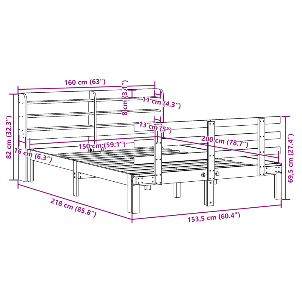 Giroletto con Testiera Bianco 150x200 cm Legno Massello di Pino | homemem39