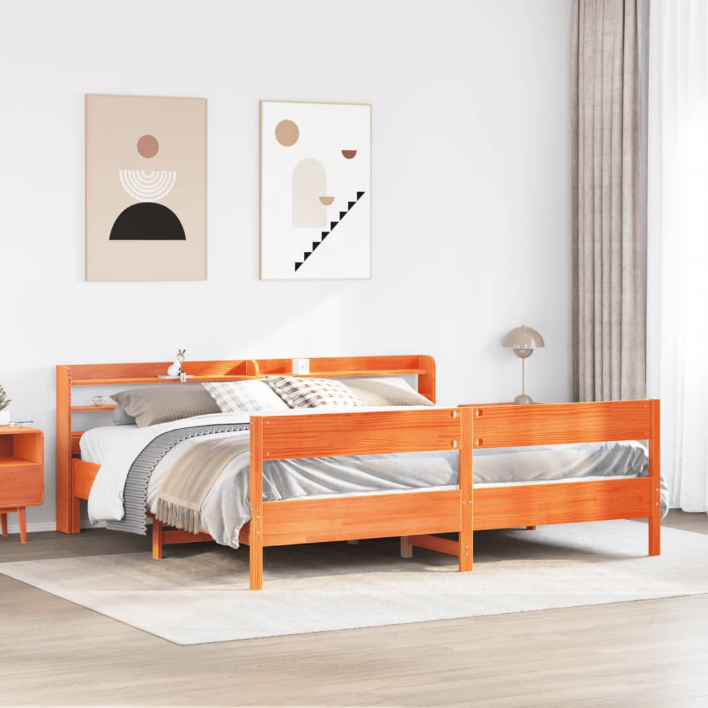 Letto senza Materasso Marrone Cera 200x200 cm in Legno di Pino | homemem39