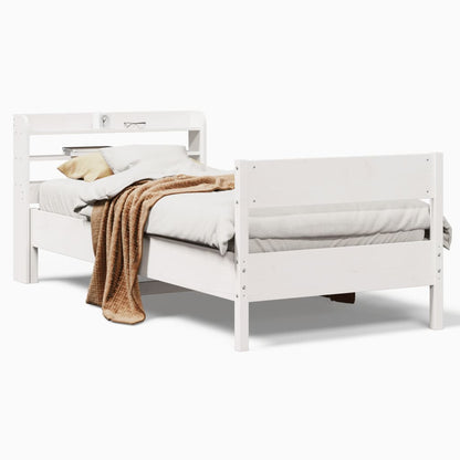 Letto senza Materasso Bianco 75x190 in Legno Massello di Pino - homemem39