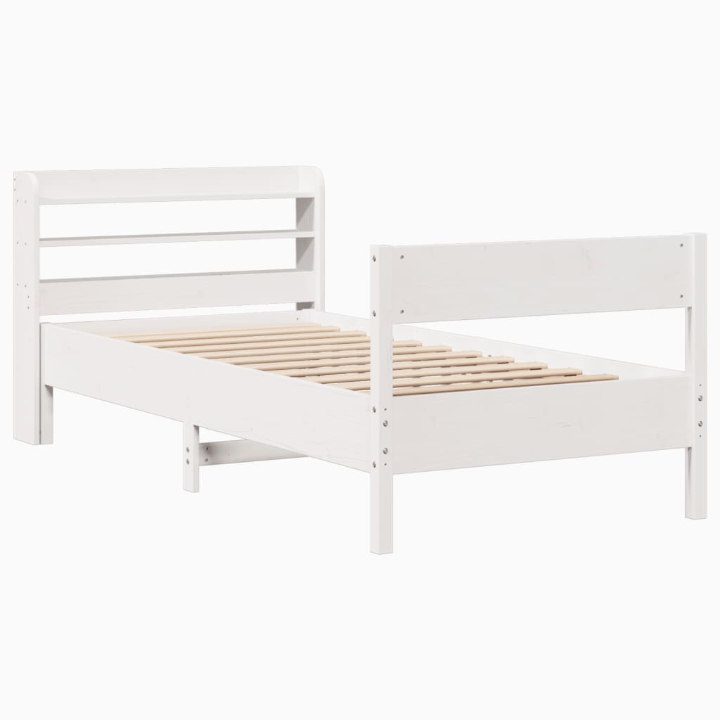 Letto senza Materasso Bianco 75x190 in Legno Massello di Pino - homemem39